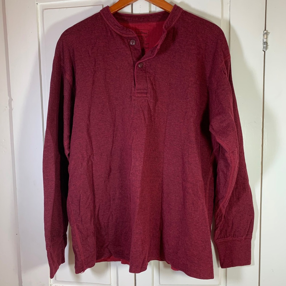 LL‎ Bean Mens Traditional Fit Henley Shirt Burgundy Wool Blend XL 146031 Canada